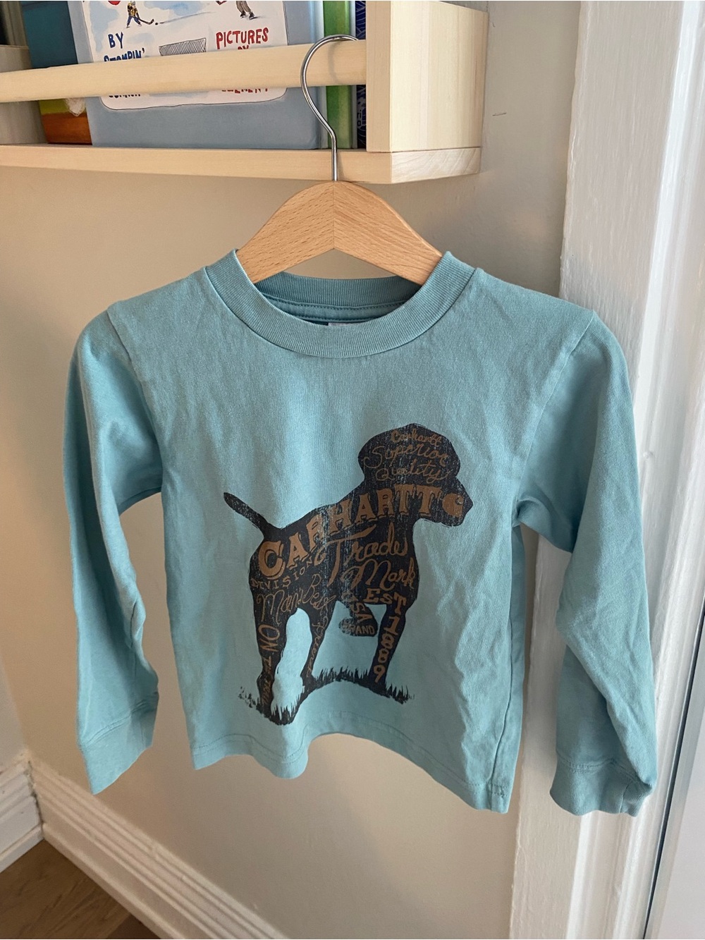 Carhartt Kids Light Blue Long-Sleeve Tee with Puppy Graphic